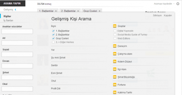 LinkedIn Gelişmiş Arama