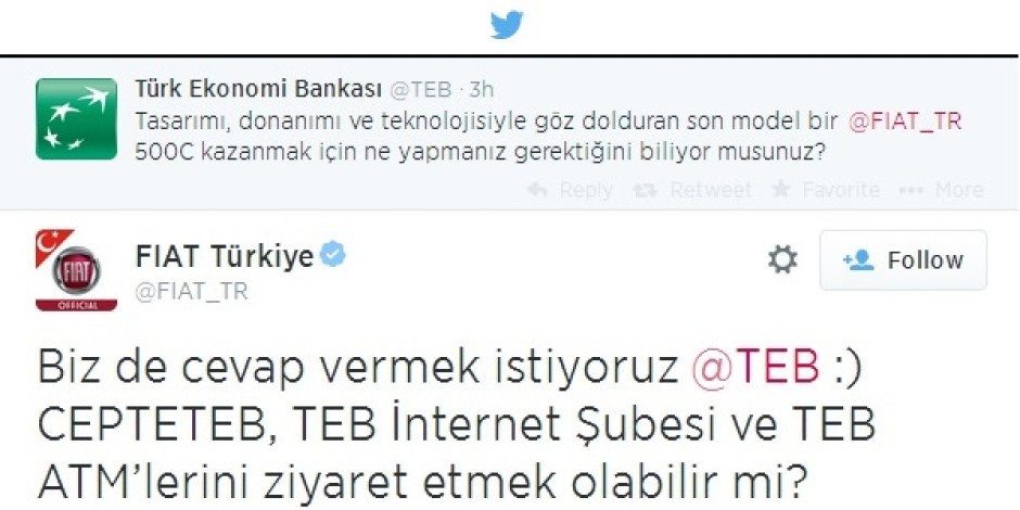 TEB ve FIAT Türkiye Twitter’da birbirleriyle konuşursa