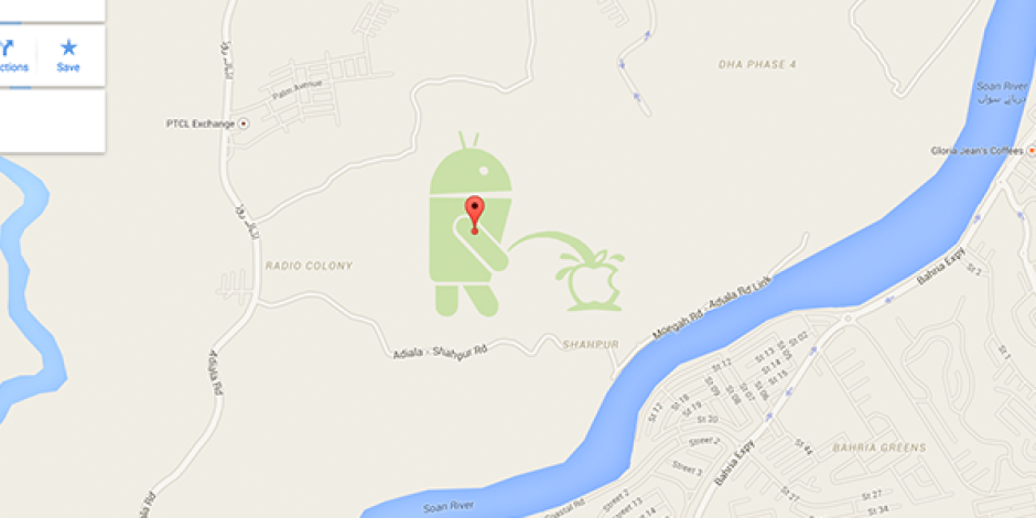 Google Haritalar’da ilginç görüntü: Android Apple’ın logosuna işiyor
