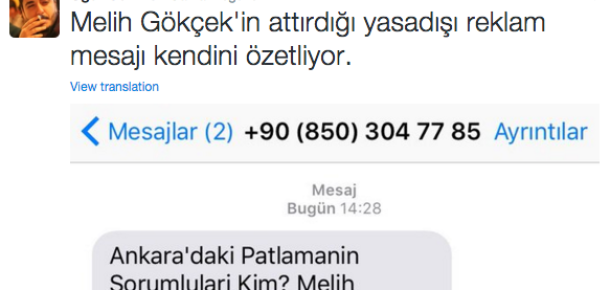 Melih Gökçek için gönderilen spam SMS’e sosyal medya tepki gösterdi