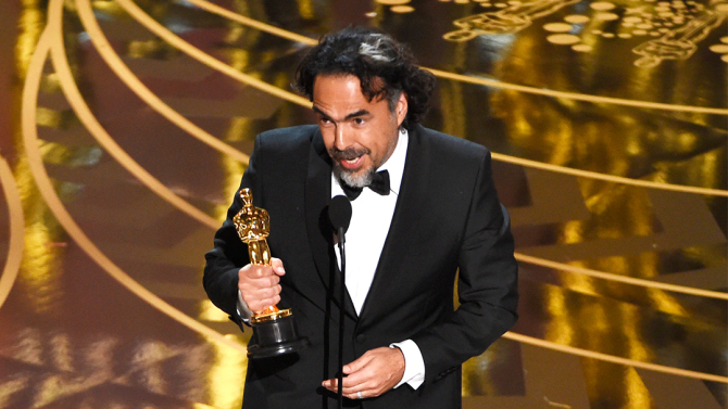 Alejandro G. Inarritu accepts the award for best director for “The Revenant” at the Oscars on Sunday, Feb. 28, 2016, at the Dolby Theatre in Los Angeles. (Photo by Chris Pizzello/Invision/AP)