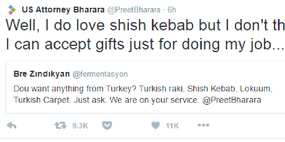 Reza Zarrab’ı tutuklatan savcı Bharara, Twitter’da Türk takipçisine cevap verdi