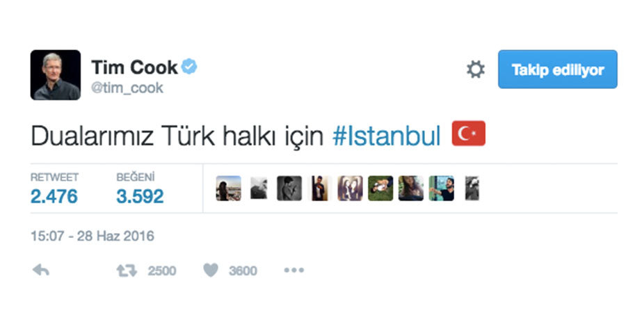 Tim Cook, Atatürk Havalimanı Saldırısı Sonrası Destek Tweet'i attı - Sosyal Medya