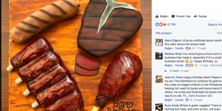 Facebook çalışanları Mark Zuckerberg’e doğum gününde et şeklinde pasta hediye etti